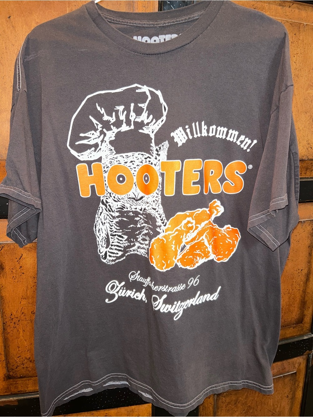 Hooters Brown Crewneck Tee with White Logo